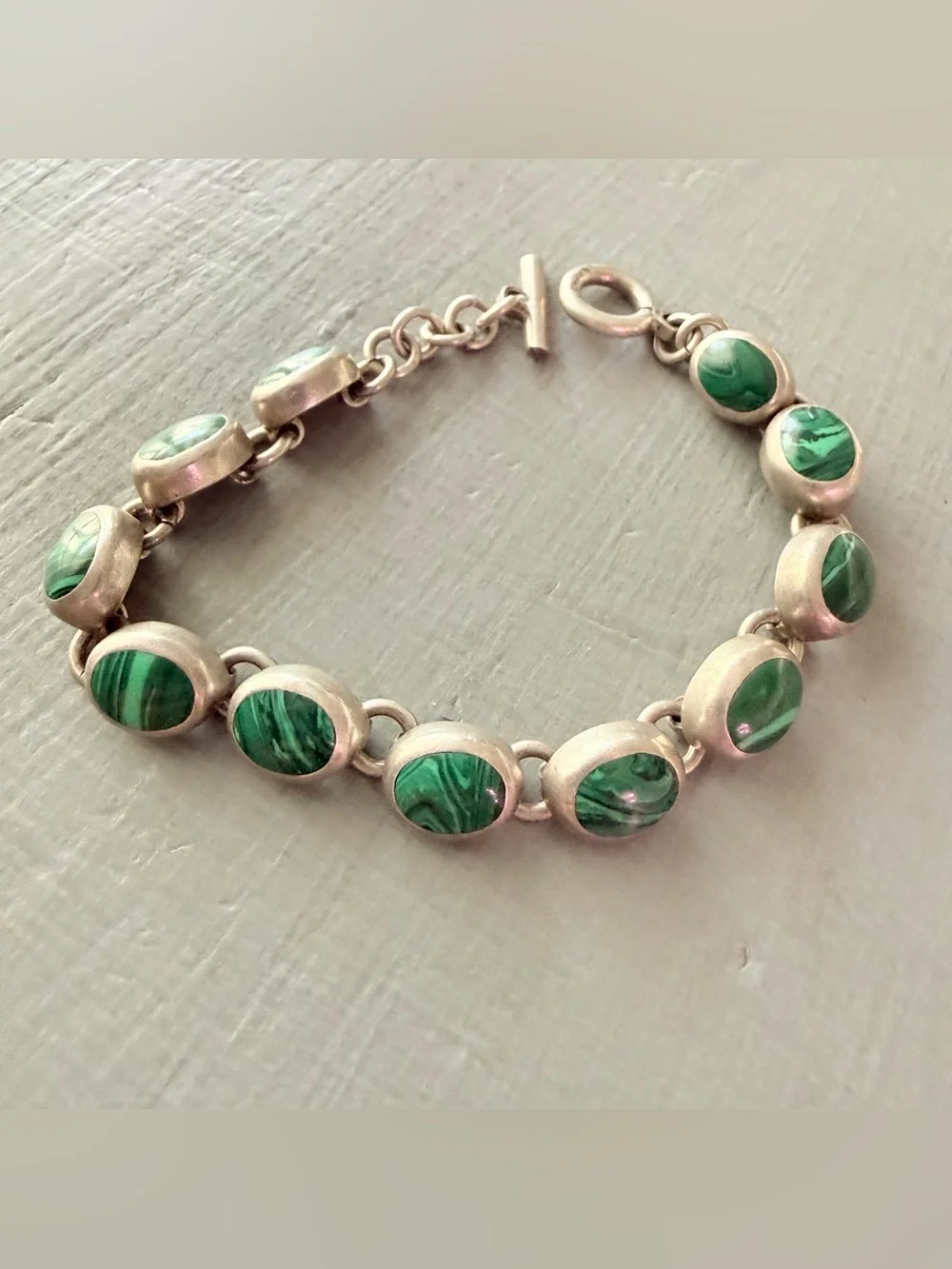 Mexico 925 Sterling Silver Green Malachite Silver Link Bracelet